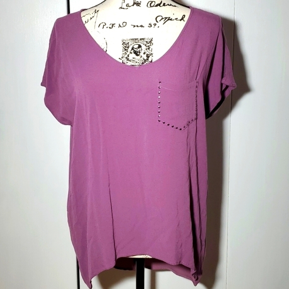 Rock & Republic- Women's Purple Soft Studded Pocket Edgy Tunic Top Sz.Medium - Picture 1 of 6